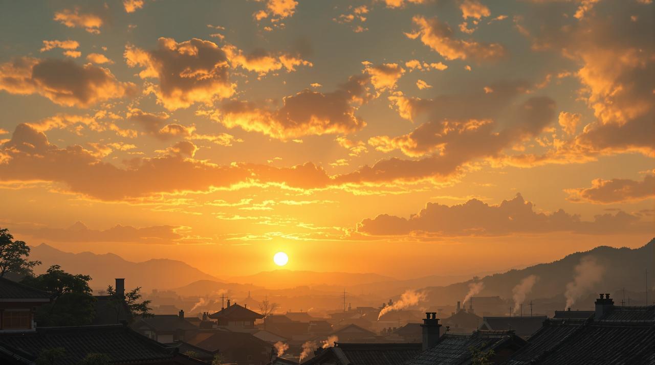 ai短剧网温情剧场 ai短剧网 - 暮色四合的温情剧场,夕阳下的乡村美景